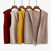 Καθημερινό γυναικείο γιλέκο με κουκούλα και τσέπες σε διάφορα χρώματα