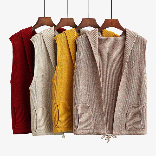 Καθημερινό γυναικείο γιλέκο με κουκούλα και τσέπες σε διάφορα χρώματα
