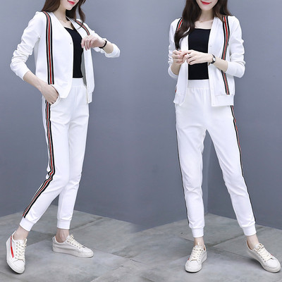 Δύο κομμάτι γυναικείο αθλητικό σετ - ψηλά μακρύ παντελόνια και φούτερ και κουμπιά σχήματος V