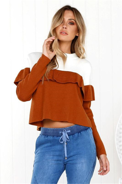 Σύγχρονη γυναικεία  μπλούζα με κολάρο σε σχήμα O και μακριά μανίκια