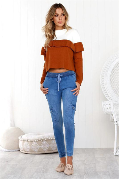 Σύγχρονη γυναικεία  μπλούζα με κολάρο σε σχήμα O και μακριά μανίκια