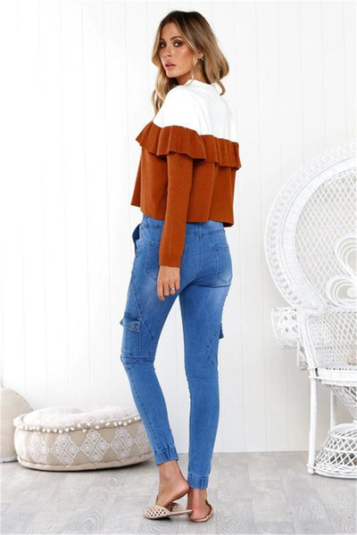 Σύγχρονη γυναικεία  μπλούζα με κολάρο σε σχήμα O και μακριά μανίκια