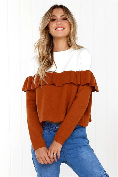 Σύγχρονη γυναικεία μπλούζα με κολάρο σε σχήμα O και μακριά μανίκια