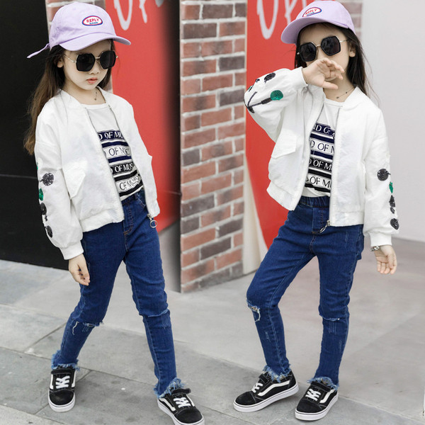 Jachetă modernă pentru copii pentru fete cu un element - paiete în două culori