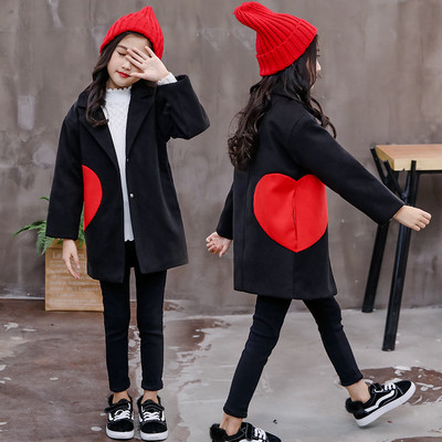 Актуално детско палто за момичета с цветна апликация в черен,розов и кафяв цвят 