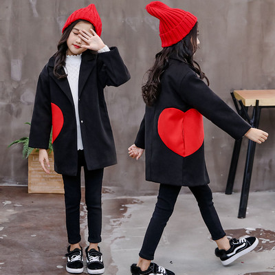 Ππαιδικό παλτό για κορίτσια με πολύχρωμη εφαρμογή σε μαύρο, ροζ και καφέ χρώμα