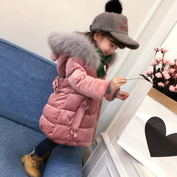 HIT Μοντέρνο παιδικό χειμωνιάτικο μπουφάν για κορίτσια με 3D κουκούλα σε μπλε και ροζ χρώμα