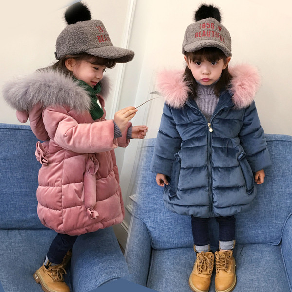 HIT Μοντέρνο παιδικό χειμωνιάτικο μπουφάν για κορίτσια με 3D κουκούλα σε μπλε και ροζ χρώμα