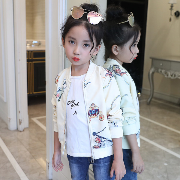 Geaca moderna pentru copii pentru fete cu model colorat in alb