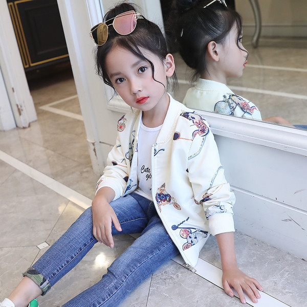 Geaca moderna pentru copii pentru fete cu model colorat in alb