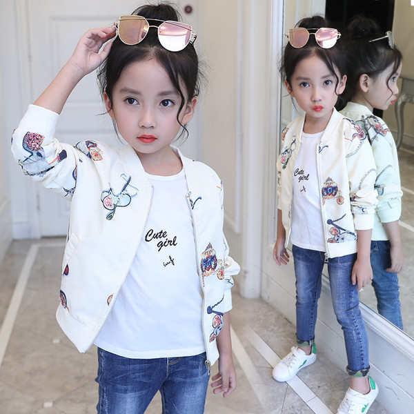 Geaca moderna pentru copii pentru fete cu model colorat in alb