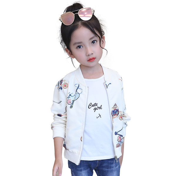 Geaca moderna pentru copii pentru fete cu model colorat in alb