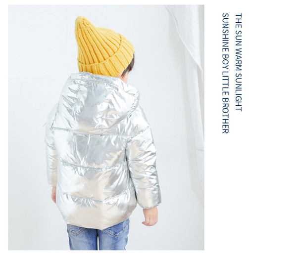 Jachetă modernă pentru copii pentru băieți cu glugă auriu și argintiu