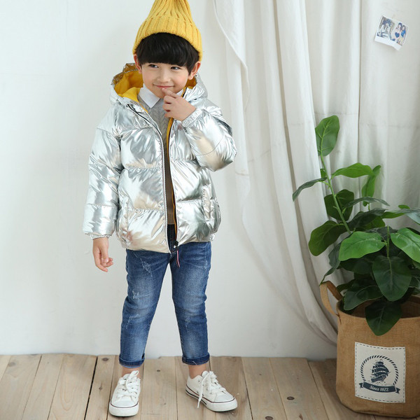 Jachetă modernă pentru copii pentru băieți cu glugă auriu și argintiu