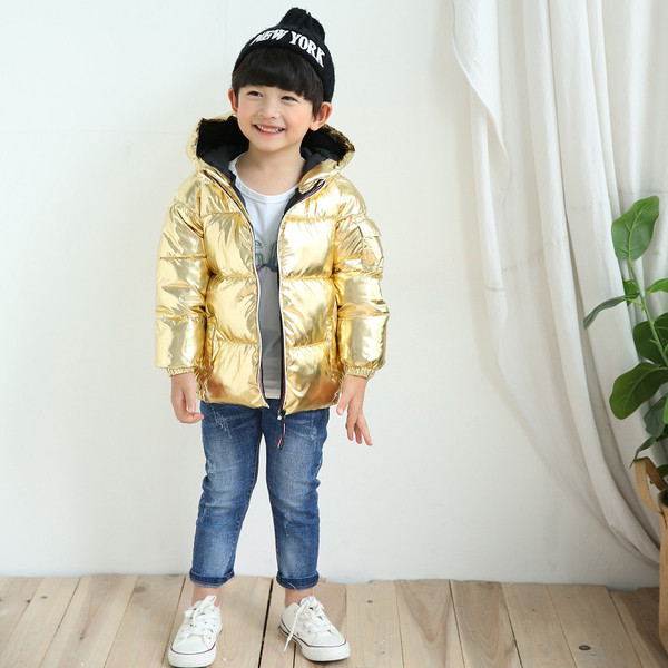 Jachetă modernă pentru copii pentru băieți cu glugă auriu și argintiu