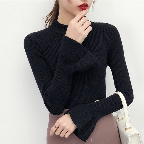 Κομψό γυναικείο πουλόβερ  σε διάφορα χρώματα με φαρδύ μανίκι