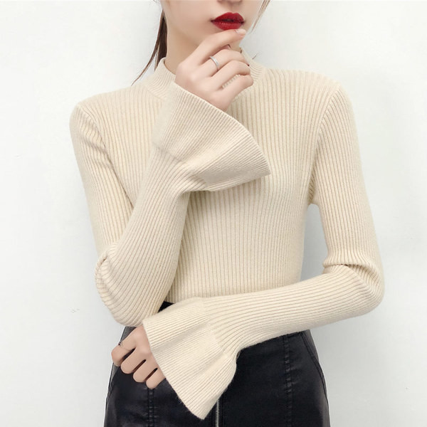 Κομψό γυναικείο πουλόβερ  σε διάφορα χρώματα με φαρδύ μανίκι