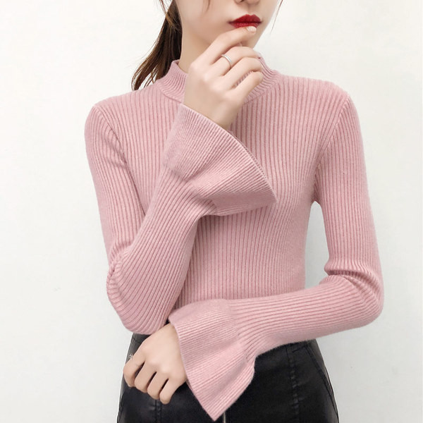 Κομψό γυναικείο πουλόβερ  σε διάφορα χρώματα με φαρδύ μανίκι