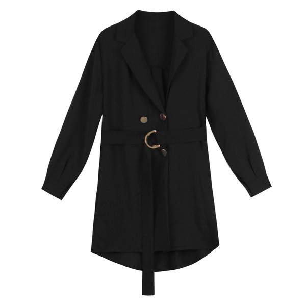 Palton elegant de dama cu curea in jurul taliei, de culoare neagra