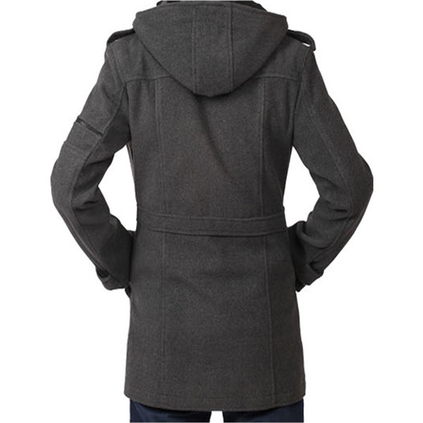 Модерно мъжко палто с качулка в сив и черен цвят