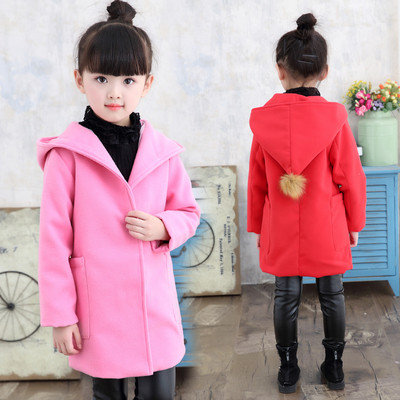 Модерно детско палто с качулка и джобове в червен и розов цвят 
