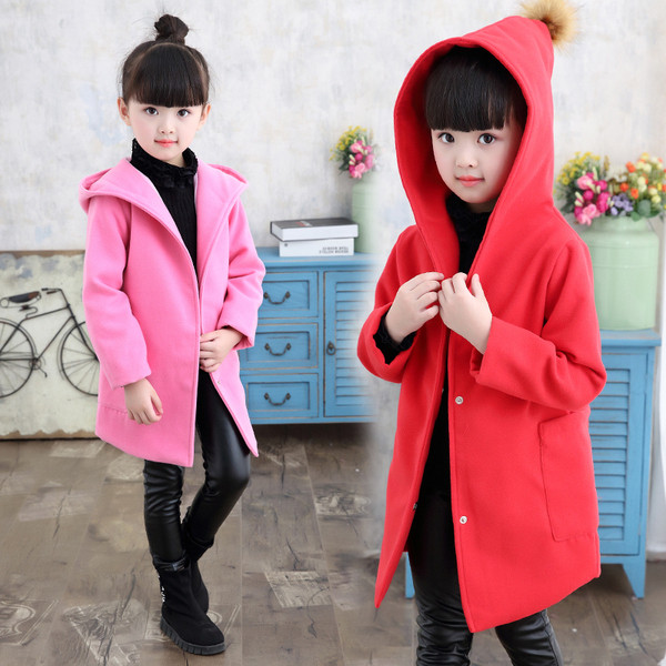 Μοντέρνο παιδικό παλτό με κουκούλα και τσέπες σε κόκκινο και ροζ