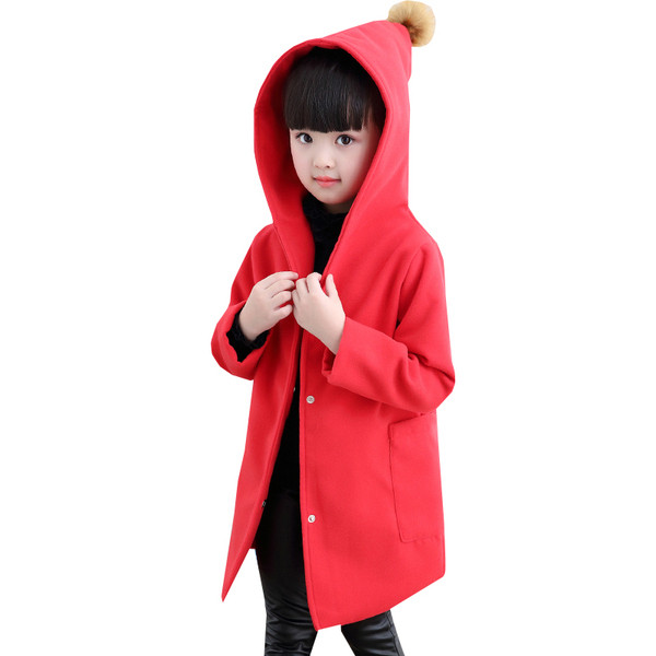 Μοντέρνο παιδικό παλτό με κουκούλα και τσέπες σε κόκκινο και ροζ