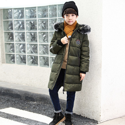 Χειμερινό παιδικό μπουφάν για αγόρια με εκτύπωση και κουκούλα με γούνα σε δύο χρώματα