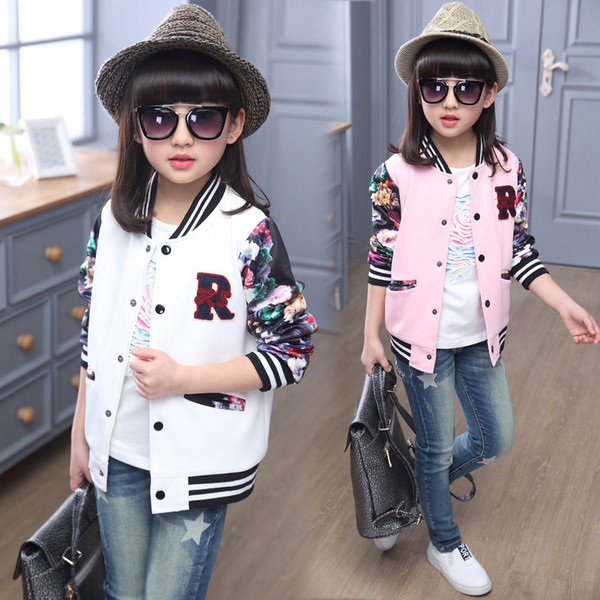 Καθημερινό παιδικό μπουφάν με floral σχέδια σε λευκό και ροζ χρώμα