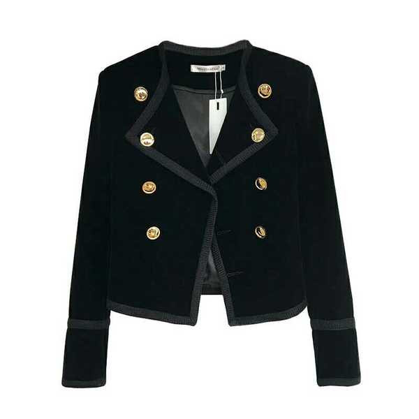 Geaca scurta de dama de culoare neagra cu nasturi decorativi