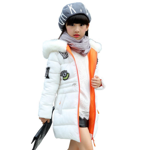 HIT Geaca de iarna moderna pentru copii cu embleme colorate si puf in mai multe culori