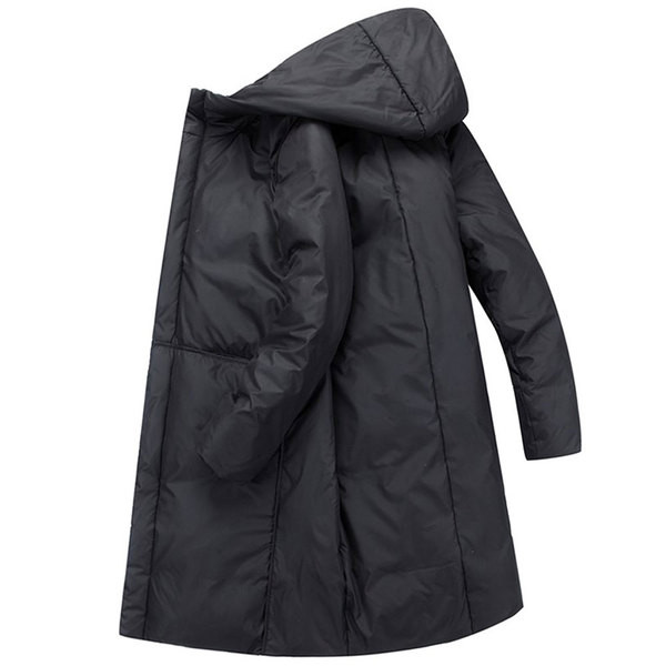 Jachetă lungă pentru bărbați cu glugă în negru și gri