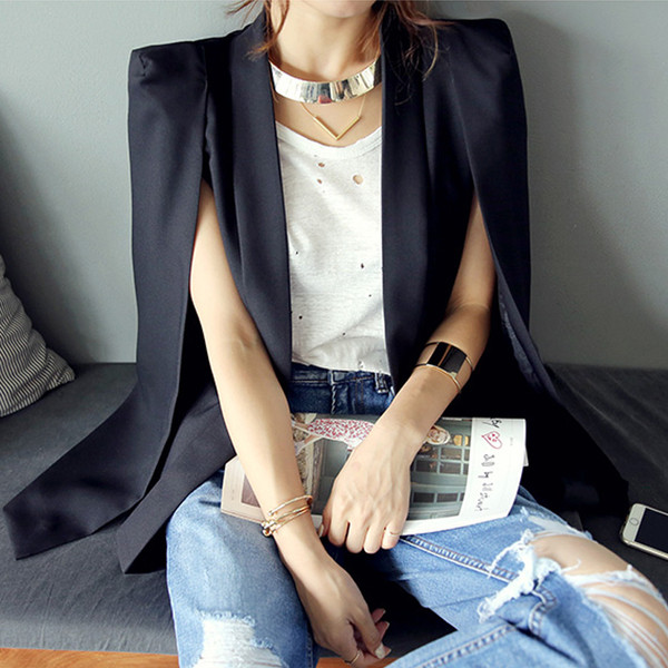 Jachetă de damă cu mâneci deschise în alb-negru