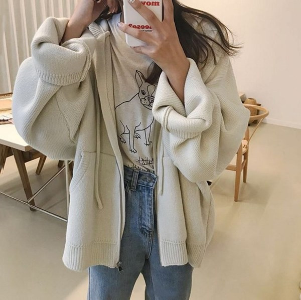 Cardigan casual dama cu gluga - model larg