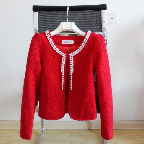 Geaca de dama eleganta cu perle decorative in trei culori