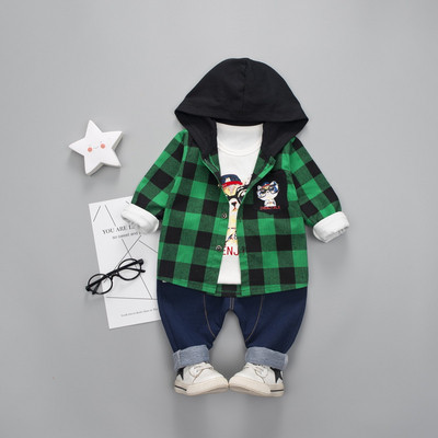 Μοντέρνο παιδικό σετ για αγόρια, πουκάμισο, μπλούζας και παντελόνι - τρία χρώματα