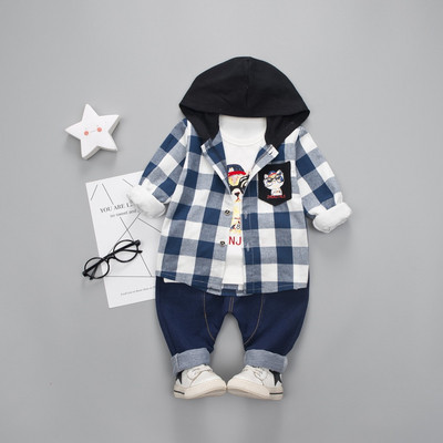 Μοντέρνο παιδικό σετ για αγόρια, πουκάμισο, μπλούζας και παντελόνι - τρία χρώματα