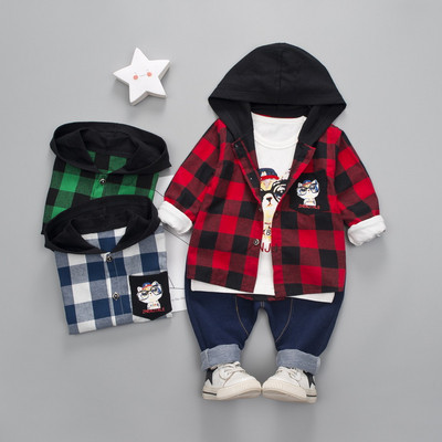 Μοντέρνο παιδικό σετ για αγόρια, πουκάμισο, μπλούζας και παντελόνι - τρία χρώματα