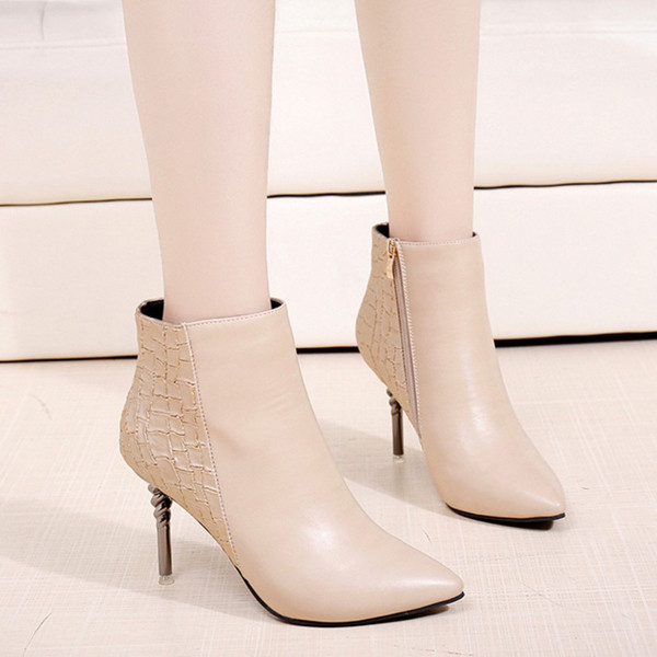 Cizme de dama ascutit din piele ecologica in negru si bej - doua modele