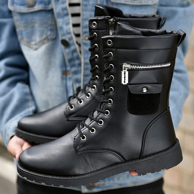 Men`s leather boots in black color with metal elements in three models