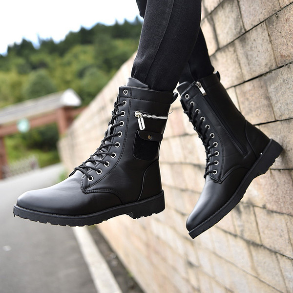 Cizme barbati din piele de culoare neagra cu elemente metalice in trei modele