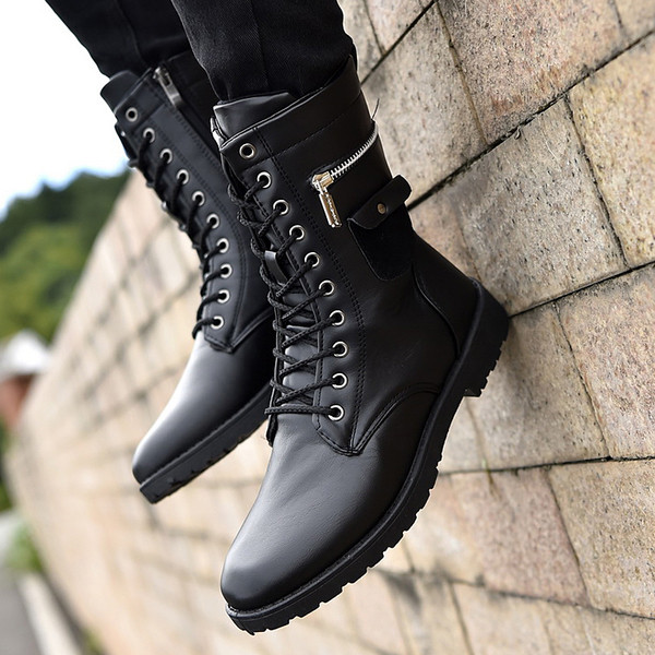 Cizme barbati din piele de culoare neagra cu elemente metalice in trei modele