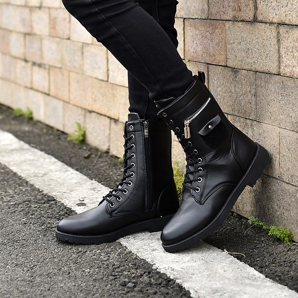 Cizme barbati din piele de culoare neagra cu elemente metalice in trei modele