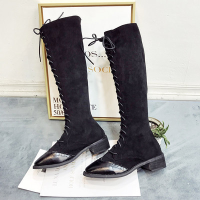 Γυναικείες μπότες με γραβάτες σε μαύρο και μπεζ χρώμα