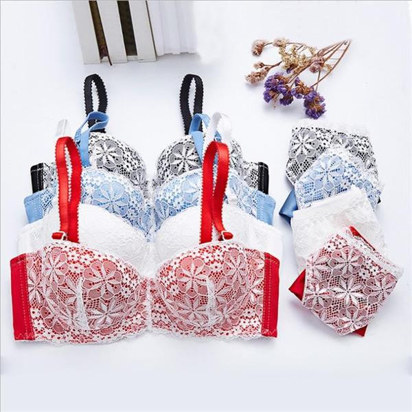 Σύνολο εσώρουχου γυναικείο με λευκή δαντέλα - τέσσερα χρώματα