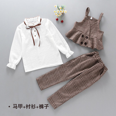 Стилен детски кариран комплект за момичета 