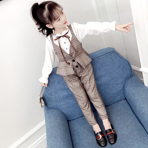 Стилен детски кариран комплект за момичета 