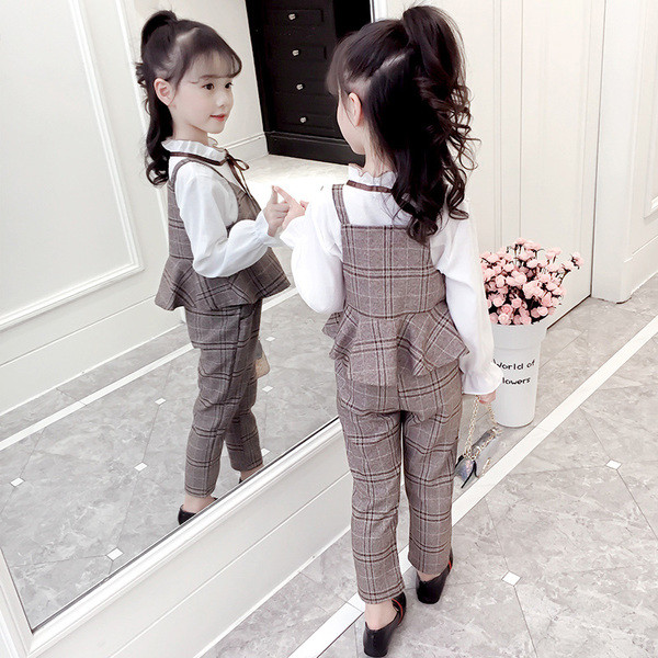 Стилен детски кариран комплект за момичета 