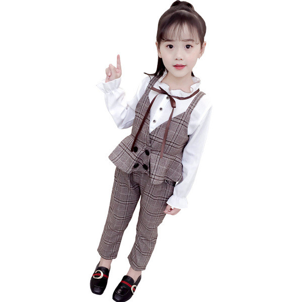 Стилен детски кариран комплект за момичета 