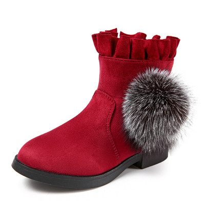 Cizme moderne pentru copii din piele intoarsa pentru fete cu element de puf in mai multe culori